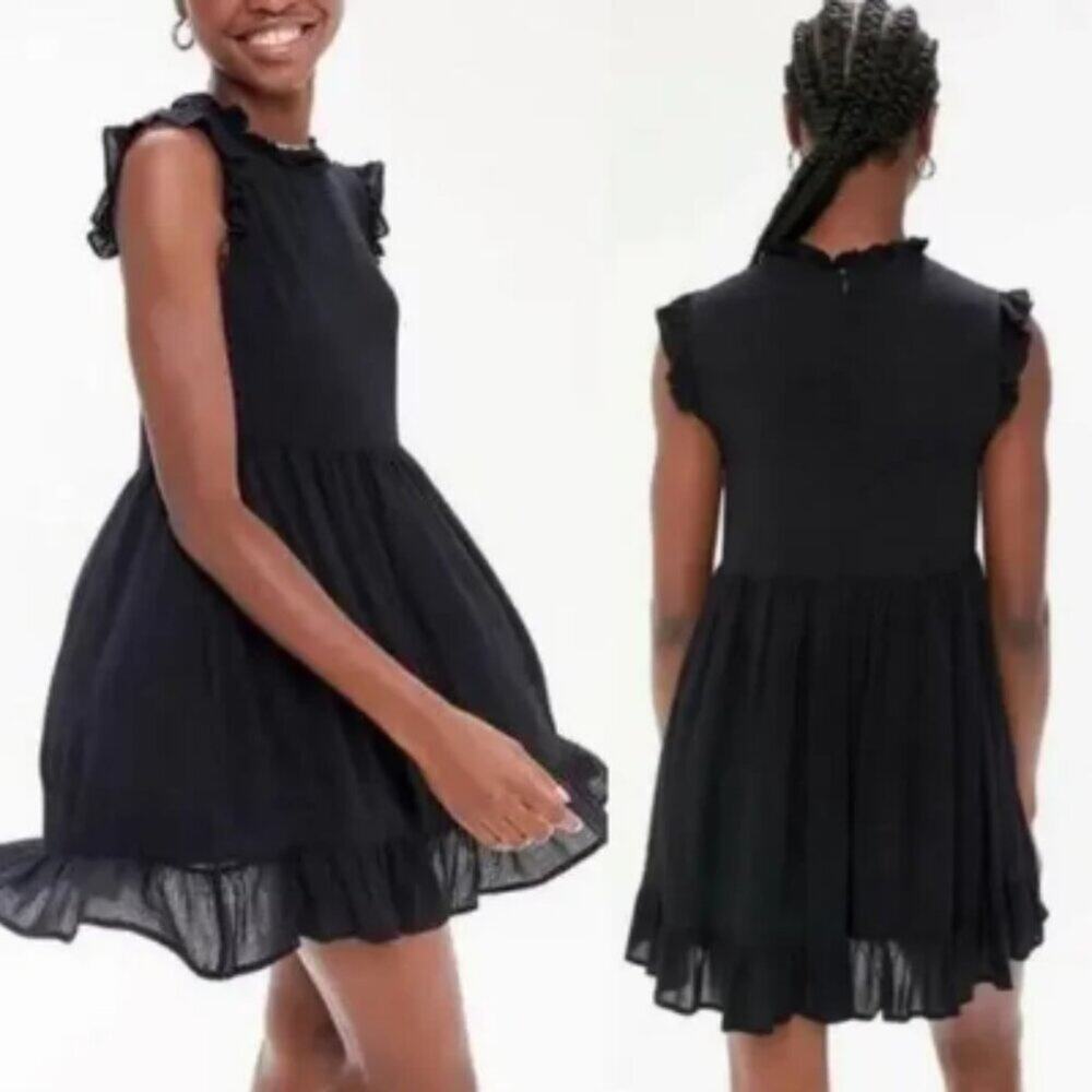Urban Outfitters Gabby Black Ruffle Sleeveless Babydoll Dress S